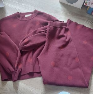 Anthropologie Women's Burgundy Set with Polkadots